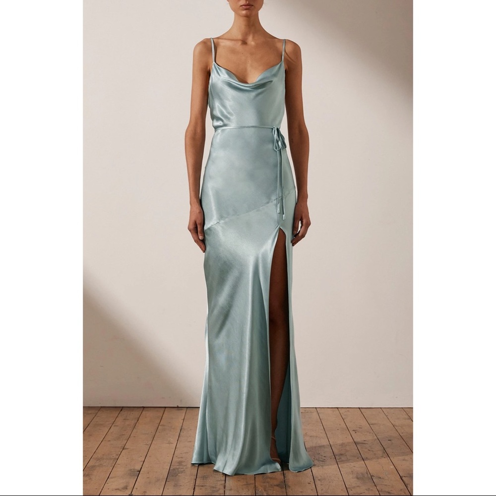 Shona Joy Satin Slip Maxi Dress in Pale Sage